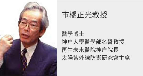 市橋正光教授　醫學博士　神户大學醫學部名譽教授　再生未来醫院神户院長　太陽紫外線防禦研修會主席